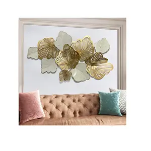 Arte Mural Metálico 3D Dorado Moderno Hecho a Mano 'Flor en Flor', Diseño de Hojas, Decoración Elegante para el Hogar, Florero de Pared, Función de Primavera para Bodas - Product Image 1