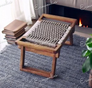 Tabouret en bois fait à la main de style minimaliste avec siège en corde tissée Tabouret de bar en bois décoratif avec console en incrustation d'os de siège tissé - Product Image 4