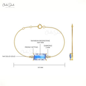 Pulsera delicada de oro macizo de 14K con piedra lunar arcoíris genuina, pulsera elegante de diamantes de corte redondo de 2mm, proveedores mayoristas mejor valorados - Product Image 6