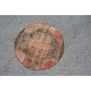 Alfombra turca Vintage de 2,9x2,9 pies, rojo, marrón, área grande, diseño de retazos de lana para pasillo o dormitorio, alfombra lateral con respaldo de látex - Product Image 3