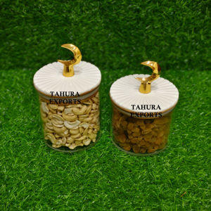 Contenedor de Mesa con Perla Madre y Luna Dorada, Caja Redonda de Resina Blanca Hecha a Mano para Decoración de Ramadán, Superventas 2026 - Product Image 1