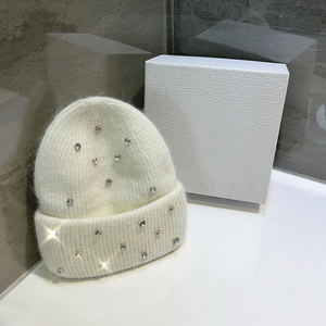 Gorro de Invierno para Mujer, Brillante, con Pedrería, Forrado de Lana, Grueso, con Puño, Gorro de Punto con Cristales Brillantes, Estilo Y2k - Product Image 6