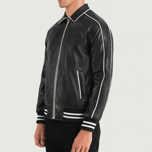 Veste en cuir de mode d'hiver pour hommes conception d'explosion coupe-vent fermeture à glissière support longue longueur-pour automne hiver tenue décontractée - Product Image 2