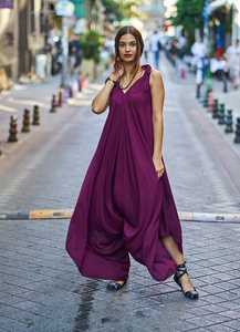 2022 femmes mode bohème combinaison décontracté ample à bretelles col en V dos nu Spaghetti sangle solide motif naturel uni teint - Product Image 4