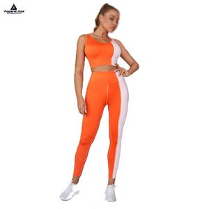 Soutien-gorge et leggings de sport OEM pour femmes, couleurs contrastées, ensembles de yoga, ensembles de yoga athlétiques en nylon et élasthanne - Product Image 1