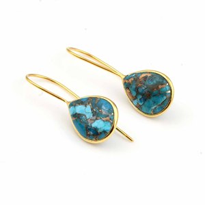 มาใหม่12X16มม. สีฟ้าทองแดงสีฟ้าเทอร์ควอยซ์อัญมณีอัญมณีอัญมณีหิน18K ชุบทองเงินสเตอร์ลิงต่างหูสำหรับผู้หญิง - Product Image 3