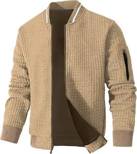 Chaqueta bomber caqui informal para hombre, lona ligera de invierno, bolsillos laterales cómodos ajustables, puños elásticos con cremallera frontal, venta al por mayor - Product Image 1