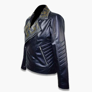 2025 Custom Soft Leather <b>Jackets</b> Punk Studded on Collar Leather <b>Jacket</b> <b>Black</b> Biker Rock Fashion <b>Jacket</b> for Men's - Product Image 3