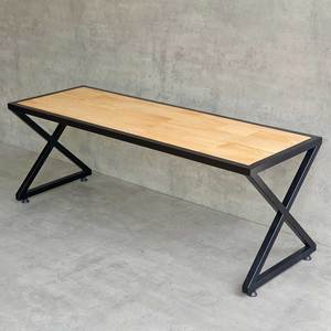 Modern Industrial X-Shaped Patio/Garden <b>Bench</b> (120x40x45cm)-Solid <b>Wood</b>/Metal - Product Image 2
