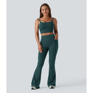 Pantalones de yoga acampanados de cintura alta para mujer, leggings de control de abdomen, levantamiento de glúteos, pierna ancha, mallas de gimnasio con bolsillo, secado rápido, elastano que absorbe la humedad - Product Image 2