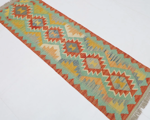 Handmade Wool <b>Runner</b> Rug light green and multi design pattern hand knotted turkish knot <b>for</b> kitchen living room <b>Hallway</b> <b>Carpet</b> - Product Image 2