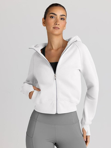 Sweat à capuche coupe ajustée à manches longues décontracté à la mode pour femmes avec polaire de couleur unie imprimé sur mesure de haute qualité - Product Image 6