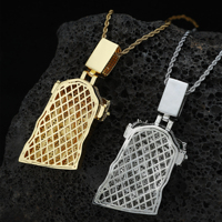 Collier Hip Hop plaqué or avec pendentif trèfle, couronne et Jésus, serti de zircone cubique, pour homme