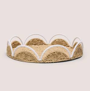 Plateau de service en papier festonné décoratif avec bordure blanche, plateau en osier tissé à la main pour la décoration de table basse - Product Image 1