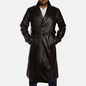 Manteau trench en cuir noir imperméable Hooligan, élégant, à double boutonnage, parka - Product Image 2