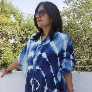 ใหม่แบบดั้งเดิม 2024 ฤดูร้อนสวมผูกและย้อมผ้าฝ้ายพิมพ์ Kaftan สั้น ชุดชายหาดสําหรับผู้หญิง - Product Image 1