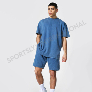 เสื้อเจอร์ซีย์ผ้าฝ้ายฟอกสีกรดสำหรับผู้ชายเสื้อผ้าสไตล์สตรีทแบบลำลองขนาดใหญ่ - Product Image 6