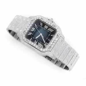 Octagon <b>Iced</b> <b>Out</b> Moissanite Quartz Fashion <b>Watch</b> with Diamond Trim Glass Dial Stainless Steel Band - Product Image 3