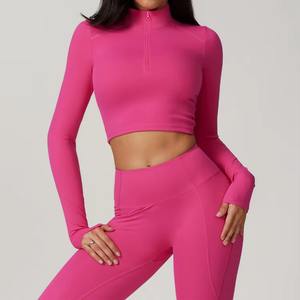 Top Deportivo Personalizado al por Mayor para Mujer, de Alta Calidad, Sin Costuras, Talla Grande, Transpirable, Ligero, con Cierre, Manga Larga, Estilo Crop, para Yoga - Product Image 2