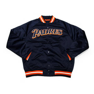 Blouson Bomber Unisexe en Satin Bleu Marine Style Universitaire Entièrement Boutonné Personnalisé Baseball Hiver Chaud Coupe-Vent Respirant Épais Brodé - Product Image 6