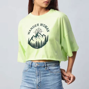 เสื้อยืดครอปแขนสั้นคอกลมพิมพ์ลายวันเดอร์วูแมนสำหรับผู้หญิง ผ้าฝ้าย 100% ใส่สบายทุกฤดูกาล น้ำหนัก 220 กรัม - Product Image 1