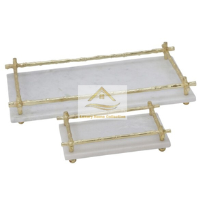 Bandeja Rectangular hecha a mano de aluminio de Color plateado con asas de asta, bandeja decorativa para regalar en ocasiones especiales - Product Image 4
