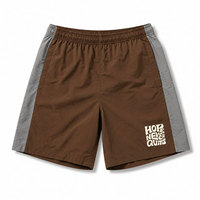 Ensemble de survêtement à capuche color block pour homme, marron et gris, en polyester léger, séchage rapide, style sportif, short et veste avec fermeture éclair et logo sur le devant