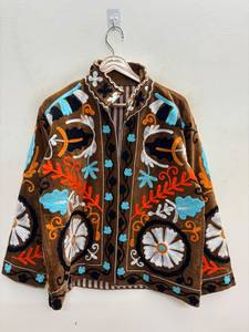 Blouson cardigan en velours brodé respirant à motif floral pour femme, vêtement d'extérieur tricoté pour l'hiver - Product Image 1
