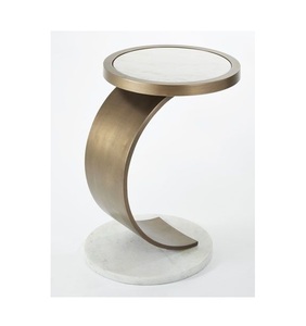 Bán buôn Nhà máy cung cấp đồ nội thất phòng khách kim loại bảng bên "C" Bảng <span class=keywords><strong>Chrome</strong></span> mạ kim loại Tempered <span class=keywords><strong>Glass</strong></span> Top đá cẩm thạch cơ sở - Product Image 3