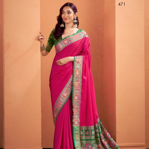 ชุดส่าหรีผ้าไหมเนื้อนิ่มสำหรับงานแต่งงานส่าหรีดีไซน์เนอร์ชาวอินเดียส่าหรีสไตล์ดีไซเนอร์แบบดั้งเดิม - Product Image 1