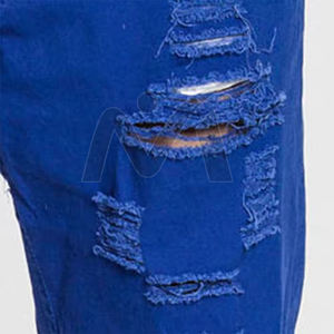 Pantalones cortos de mezclilla cómodos para todo el día para hombre, ajustados elásticos con dobladillo deshilachado vintage de estilo desgastado y lavado azul oscuro - Product Image 6