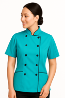 Chaqueta de Chef Profesional de Manga Corta para Mujer, Uniforme Culinario, Colores Personalizados, Polialgodón, para Restaurante, Bar