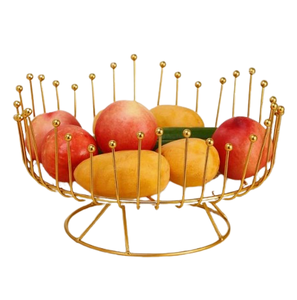 Cesta de fruta de Metal decorativa hecha a mano, cesta de almacenamiento de verduras de aluminio con acabado dorado ecológico - Product Image 1