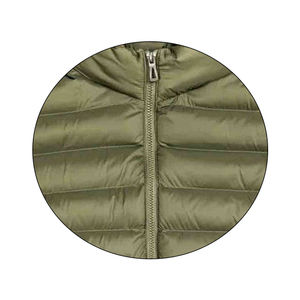 Chaqueta acolchada con capucha plegable cálida resistente al agua con cremallera de lona, decoración de piel de oveja, informal, Color Oliva liso, novedad de 2024 - Product Image 4