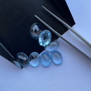 Pierres de topaze bleu ciel naturelles de 8 mm et 10 mm, taille ovale, coupe rose, cabochon, qualité AAA, certifiées IGI, pierres précieuses en vrac, vente en gros, usine - Product Image 3