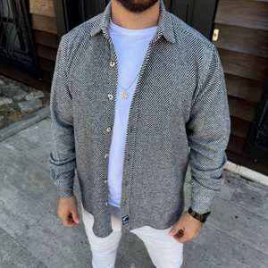 Surchemise décontractée pour homme Chemise à manches longues avec boutons Streetwear Vêtements d'extérieur à la mode Poches légères 100% coton double - Product Image 4