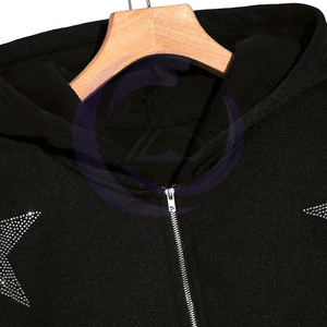 2025 nueva llegada Sudadera con capucha marrón chocolate para hombre Jersey de calidad Premium cremallera completa estilo Casual con diamantes de imitación para ropa de otoño - Product Image 4