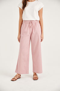 Pantalon d'été en coton et lin pour femmes de haute qualité grande taille jambe large ample taille haute glisser droit plat devant - Product Image 2