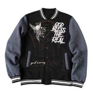 Léger meilleur fournisseur OEM ODM ange impression et bloc de couleur bouton avant décontracté à manches longues collège Baseball Varsity vestes - Product Image 1