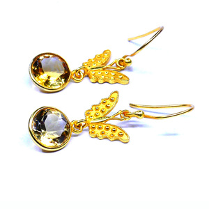 Wholesale 925 Sterling Silver Butterfly Earrings with Citrine Gemstone Hanging <b>Gold</b> Plated Vintage Style <b>for</b> <b>Weddings</b> Parties - Product Image 5