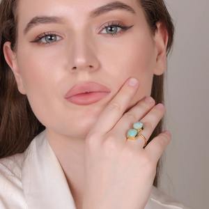 Cojín de amazonita, piedra preciosa Natural chapada en oro de 18 quilates, conjunto de bisel CERTIFICADO DE TERCEROS, anillo de declaración elegante de moda para mujer, boda - Product Image 2