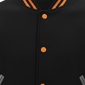 Chaqueta Universitaria para Hombre de Fabricante OEM, Chaqueta Universitaria Personalizada para Hombre, Cuerpo de Lana Negra, Mangas de Cuero Gris, Chaqueta Bomber Universitaria - Product Image 4