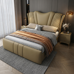 Lit King Size Moderne en Cuir Nappa, Rembourré et Moelleux, Style Crème Nuage, pour <span class=keywords><strong>Chambre</strong></span> Parentale - Product Image 5