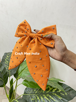 Grosir busur rambut bordir manik-manik katun desain kustom untuk anak perempuan gaya Sporty dengan busur batu manik-manik buatan tangan