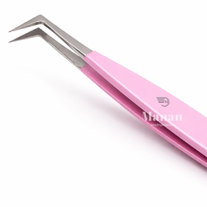 Pince à cils rose en L, à pointe de précision, pour extensions de cils volume, outil pour la création facile d'éventails - Product Image 2