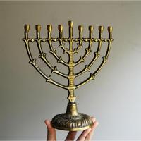 Décoration de festival de mariage juif 9 bras bougeoir en laiton Antique Menorah Hanukah bougeoir décoratif décor à la maison