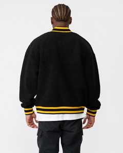 Blouson universitaire en laine et noir avec logo personnalisé pour hommes, col côtelé boutonné avec manchette Blouson bombardier de baseball Letterman College - Product Image 2
