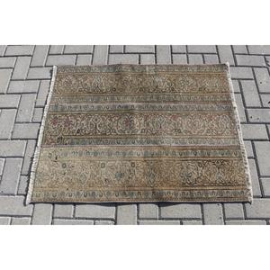 Tapis de 2,8 x 3,5 pieds, tapis turc vintage, tapis persan marron et bleu - Product Image 3