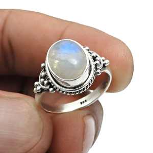 Bague en argent sterling 925 massif de qualité supérieure avec pierre précieuse personnalisée en pierre de lune arc-en-ciel de forme ovale, parfaite pour les filles et les garçons - Product Image 4