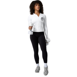 <b>Womens</b> <b>White</b> Zip Up Hoodie Stretch Performance Jacket <b>Long</b> <b>Sleeve</b> Fitted Activewear <b>Top</b> For Gym Training Yoga - Product Image 2